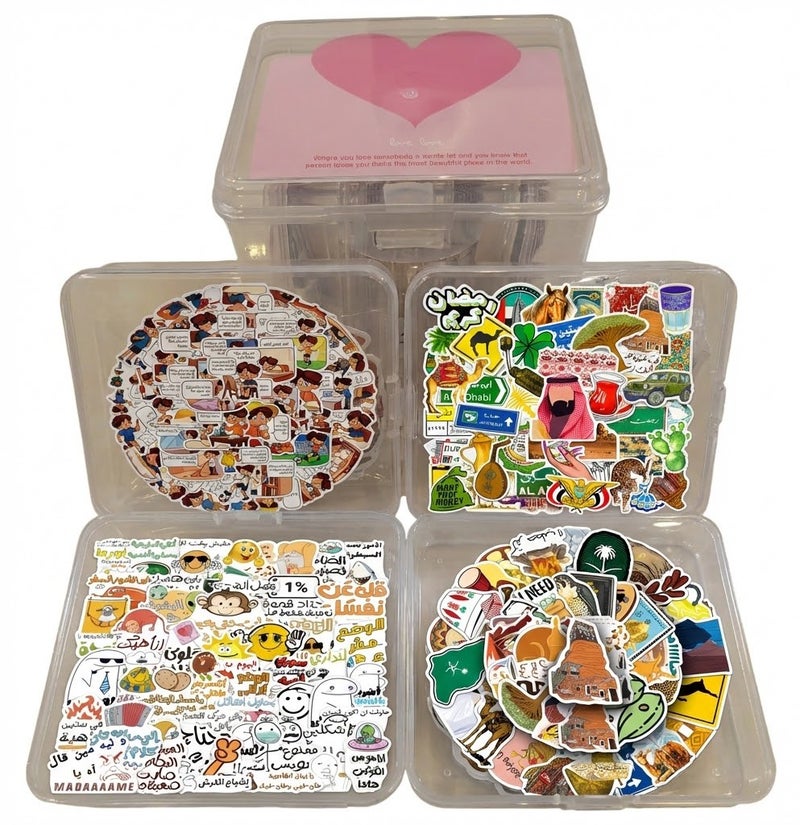 maffick 4-Pack Middle Eastern & Saudi Theme Sticker Box Set - Waterproof Vinyl Decals for Laptops, Flasks & Luggage - Includes National Day, Arabic Calligraphy & Funny Cartoon Designs - Reusable DIY Gift Kit - Image 2